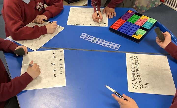 Image of In Maths this week, we have been counting in 2s, 5s and 10s. We have been using various equipment, songs and activities to help us with this.